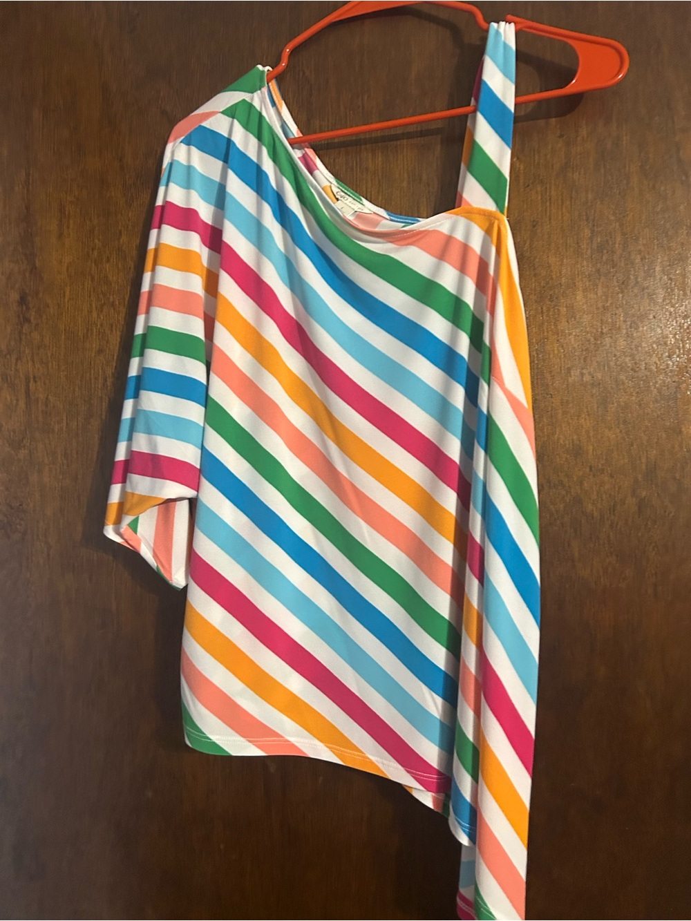 Cato Rainbow Diagonal Stripe One-Shoulder Tunic